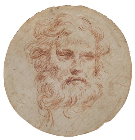 Scuola francese del secolo XVIII "Testa virile con barba" matita rossa su...