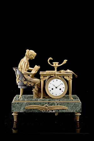 ANONIMOPendola in bronzo dorato e marmo delle Alpi, decorata con lettrice...