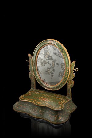 Arte veneta sec. XIX. Psiche da tavolo con specchio basculante e vano porta...