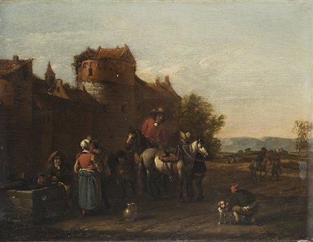 Barent Gael (Haarlem 1620 - Amsterdam 1687)(attr.)"Paesaggio con figure...