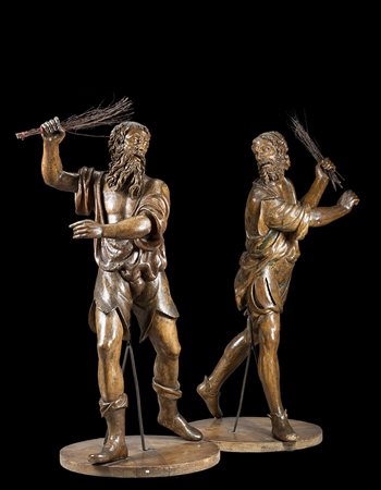 Bottega dei Da Corbetta, inizio sec. XVII "Due flagellatori di Cristo" coppia...