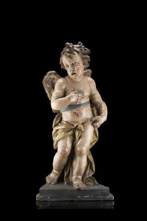 Maestro napoletano, sec. XVIII "Putto alato" scultura in cotto policromo...
