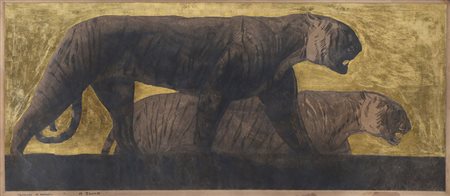 PAUL JOUVE (1878 - 1973) "Pantera" prova d'artista, tecnica mista...