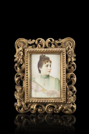 Tordolo Orsello (Torino 1892)"Ritratto di donna con ventaglio" miniatura su...