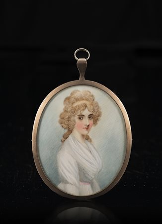 Scuola del sec. XIX "Ritratto di gentildonna" miniatura ovale (cm 7x5,5) In...
