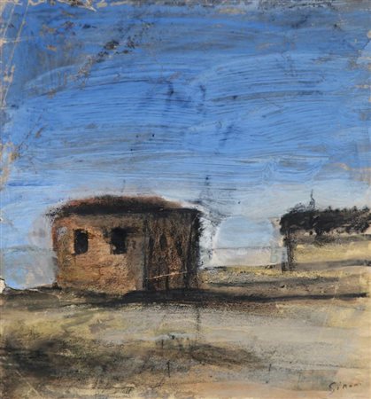 MARIO SIRONI (1885-1961) Paesaggio con case 1926 circatempera e matita grassa...