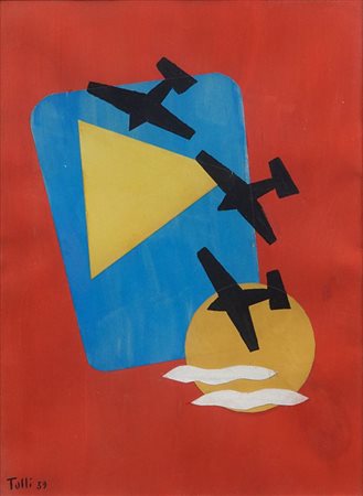 WLADIMIRO TULLI (1922-2003) Trinità aerea 1939collage su cartoncino cm...