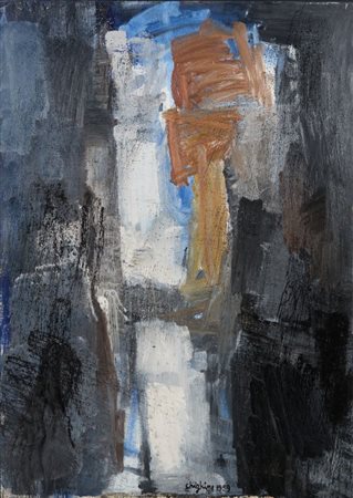 ALFREDO CHIGHINE (1914-1974) Immagine ocra e bianco 1959olio su tela cm...