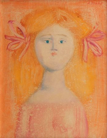ANTONIO BUENO (1918-1984) Ragazza con fiocchetti 1971olio e pastello su carta...