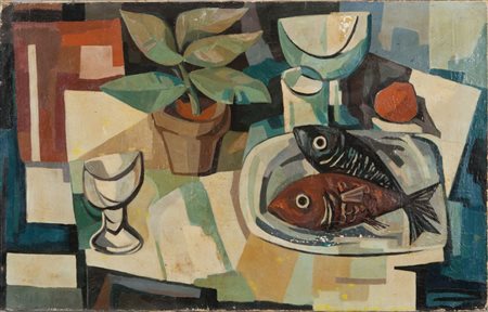 GUALTIERO NATIVI (1921-1999) Natura Morta olio su tela cm 64,5x103 Still life...