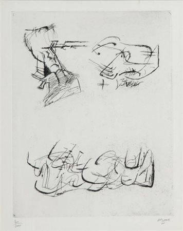 HENRY MOORE (1898-1986) Senza titoloacquaforte puntasecca cm 35x28esemplare...
