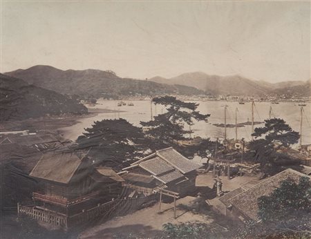 UENO HIKOMA (1838-1904) Il porto di Nagasaki- panorama composto da 3...