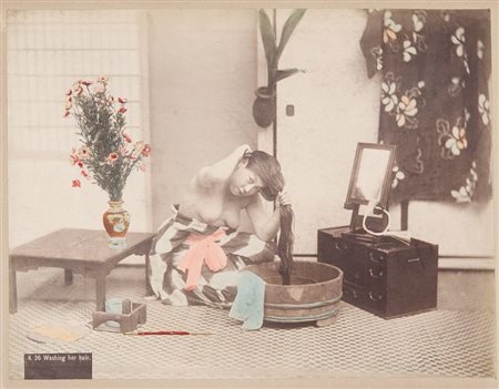 ANONIMO (-) Figura femminile che si lava i capellifine '800stampa...