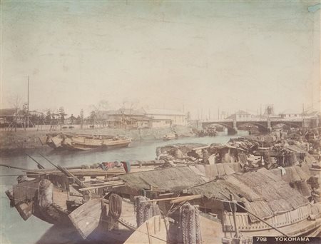 ANONIMO (-) Il porto di Yokohamafine '800stampa all'albumina acquerellata a...
