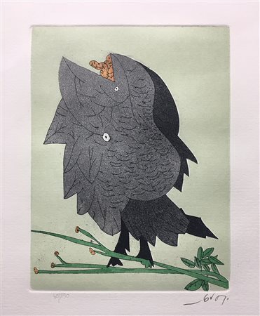 Gianni Dova Roma 1925 Uccelli Acquaforte - Acquatinta Esemplare 60/150 19,5x15