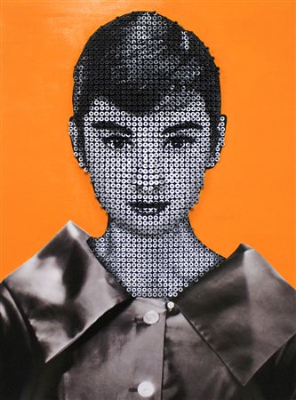 Alessandro Padovan Borgomanero 1983 Audrey Hepburn 2017 Acrilico su viti 72x52