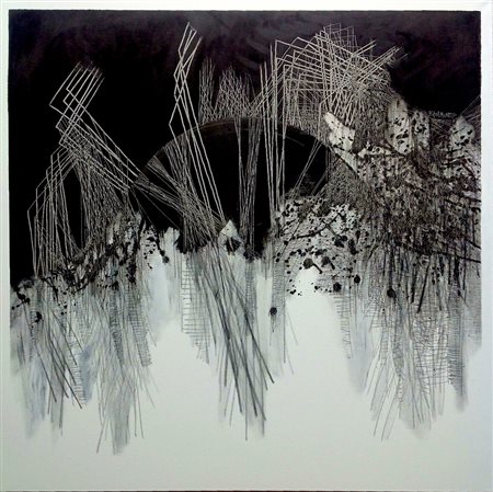 Piero Baiamonte Caltanissetta 1958 grovigli dinamici 2013 olio su tela 80x80