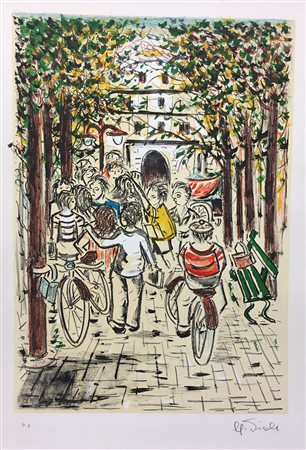 Giuseppe Viola Milano 1933 L'ultimo giorno di scuola Litografia - prova di...