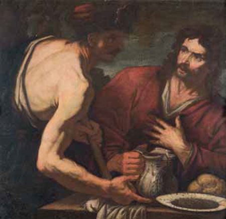 Scuola Genovese del XVII secolo GIACOBBE ED ESAÙ olio su tela, cm 96,5x105