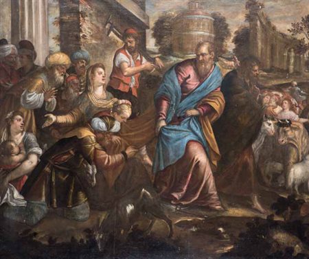 Scuola Veneta del XVII secolo SCENA BIBLICA olio su tela, cm 156x185