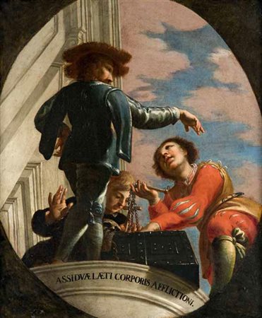 Scuola Veneta del XVII secolo ALLEGORIA olio su tela, cm 82x69. Inscritto in...