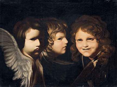 Scuola di Giovanni Antonio Galli detto lo Spadarino TRE ANGELI olio su tela,...