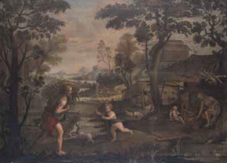 Scuola Fiamminga del XIX secolo COPPIA DI SCENE CAMPESTRI olio su tela, cm...