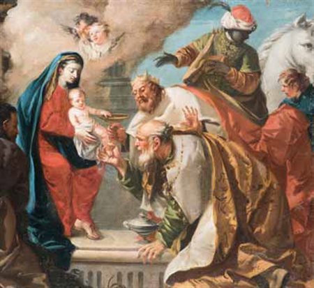 Scuola Veneta del XVIII secolo NATIVITÀ olio su tela, cm 93x99