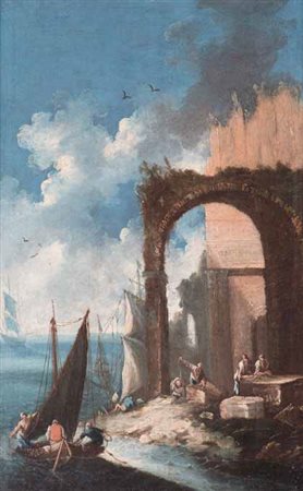 Bartolomeo Pedon Venezia 1665 – 1732 PAESAGGIO CON ROVINE olio su tela, cm 78x52