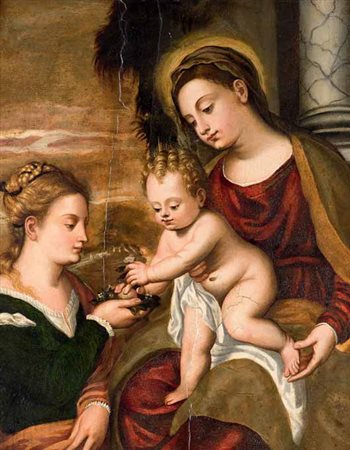 Polidoro da Lanciano Lanciano 1515 - Venezia 1565 MADONNA CON BAMBINO E SANTA...