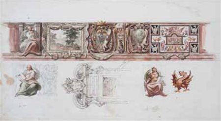 del XIX secolo A) STUDI PER DECORAZIONI ARCHITETTONICHE B) QUATTRO STUDI PER...