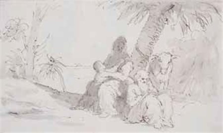 Scuola Veneta del XVIII secolo RIPOSO DURANTE LA FUGA IN EGITTO china su...