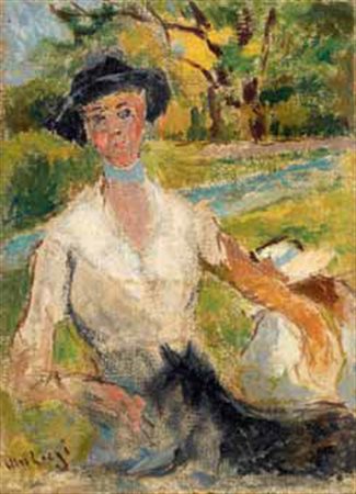 Ulvi Liegi Livorno 1858 – 1936 FIGURA FEMMINILE olio su tela applicata su...