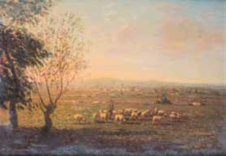 Carlo Costantino Tagliabue Milano 1880 – 1960 PAESAGGIO CON PECORE, 1928 olio...