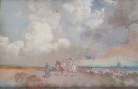 Eduardo Dalbono Napoli 1841 – 1915 SPIAGGE AFRICANE olio su tela, cm 43x62....