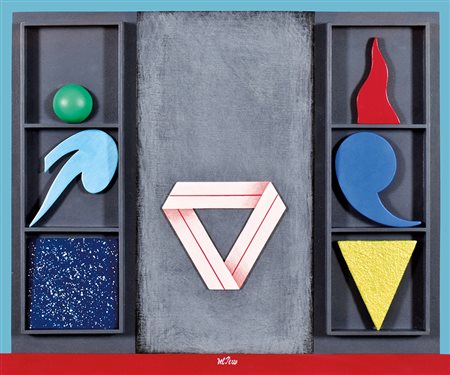 LUCIO DEL PEZZO (Napoli 1933), Forme, acrilici, sabbia e collage su legno,...