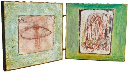 RAFFAELE ROSSI (Alba 1956), Dittico, 1991 affresco e tecnica mista su tavola,...