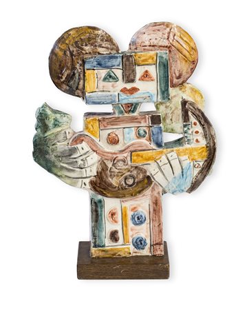 IBRAHIM KODRA (1918-2006)SuonatoreScultura in ceramica smaltata su base in...