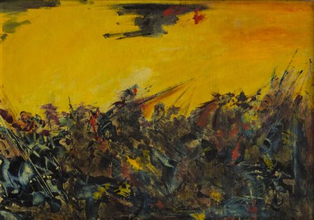 ALIGI SASSU (1921-2000)Battaglia Antica, 1954Olio su cartone intelatocm...