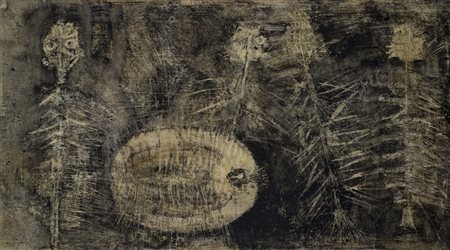 GIUSEPPE BANCHIERI (1927-1994)Pesci, 1957Tecnica mista su carta applicata su...