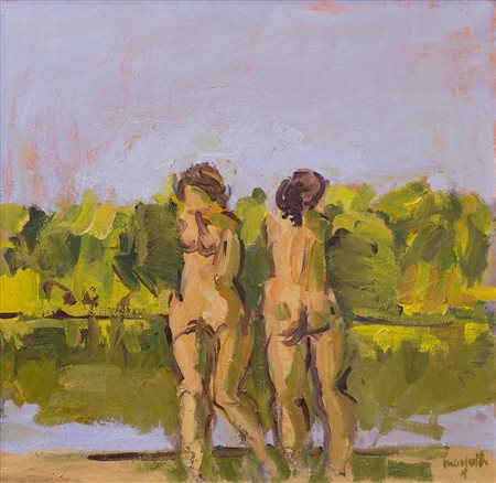 ENNIO MORLOTTI (1910-1992)Bagnanti ad Oggiono N.3, 1989Olio su telacm...