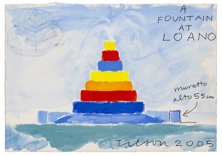 JOE TILSON (1928)A fountain at Loano, 2005Tecnica mista su cartoncinocm...