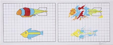 ALDO MONDINO (1938-2005)Doppia composizione, 1967Smalti e tempera su carta...