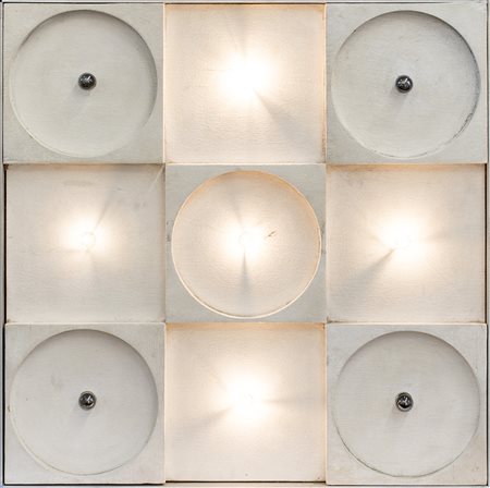 ARMANDO DURANTECercle et carrè en vitres, 1971Legno, ferro e lampadinecm...