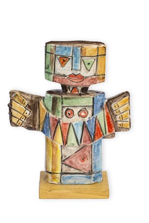 IBRAHIM KODRA (1918-2006)SuonatoreScultura in ceramica smaltata su base in...