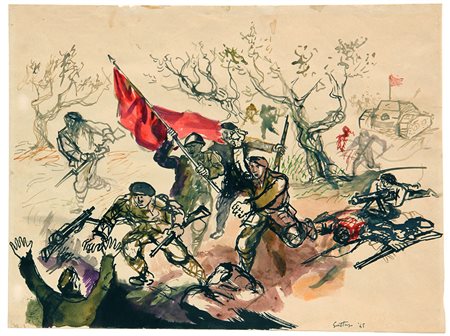 Renato GUTTUSO (Bagheria 1912-01-02 Roma 1987-01-17) Battesimo del fuoco 1945...