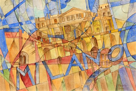 Uberto BONETTI (Viareggio 1909 - 1993 ) Milano tecnica mista su carta cm. 20...