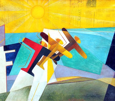 Giulio D'ANNA (Villarosa 1908 Messina 1978 ) Aerei in volo 1931 olio e...