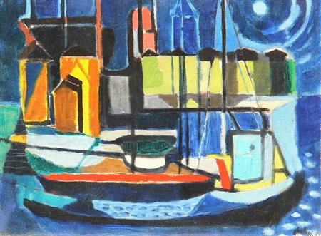 Enrico PAULUCCI (Genova 1901-10-03 Torino 1999-08-22) Porto 1959 olio su tela...