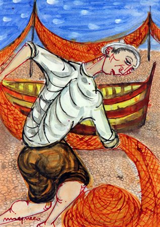 Giuseppe MIGNECO (Messina 1908-02-09 Milano 1997-02-28) Pescatore 1988 china...